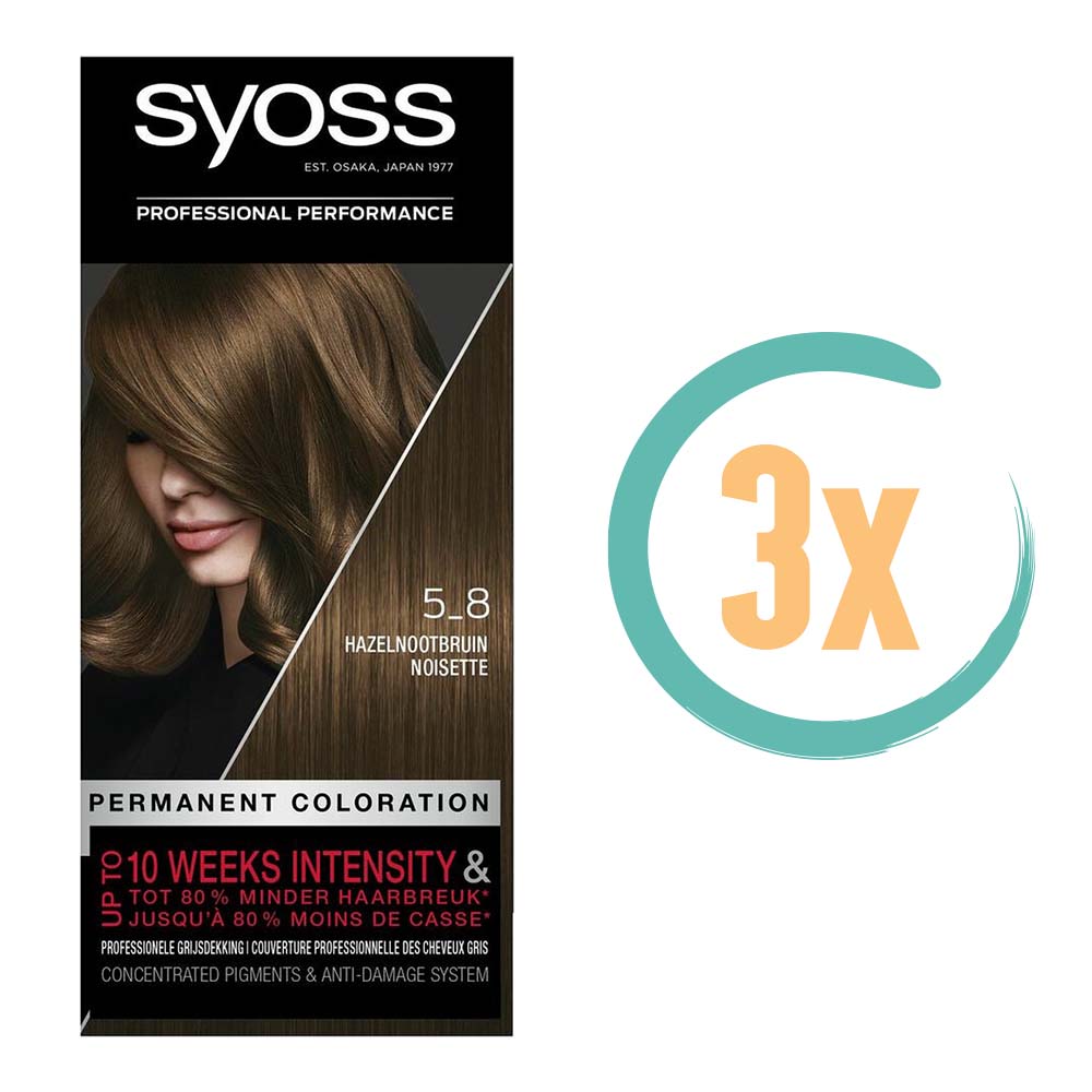 3x Syoss Haarverf 5_8 Hazelnootbruin