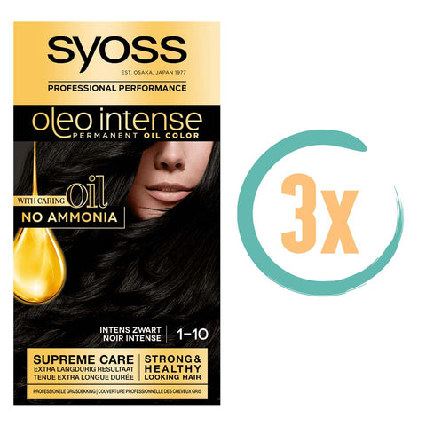 3x Syoss Oleo Intense 1-10 Intens Zwart Haarverf