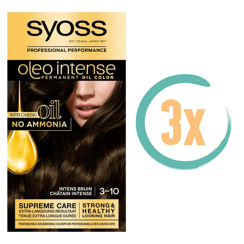 3x Syoss Oleo Intense 3-10 Intens Bruin Haarverf