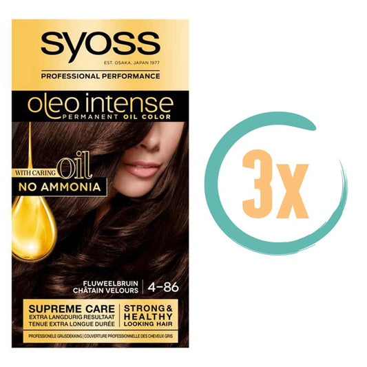 3x Syoss Oleo Intense 4-86 Fluweelbruin Haarverf