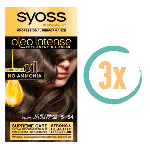 3x Syoss Oleo Intense 5-54 Licht Asbruin Haarverf