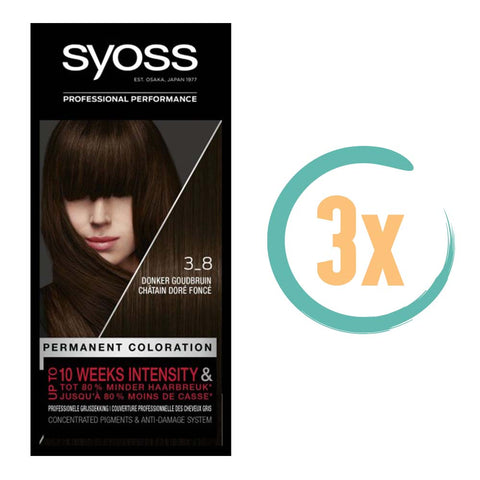 3x Syoss Haarverf 3_8 Donker Goudbruin