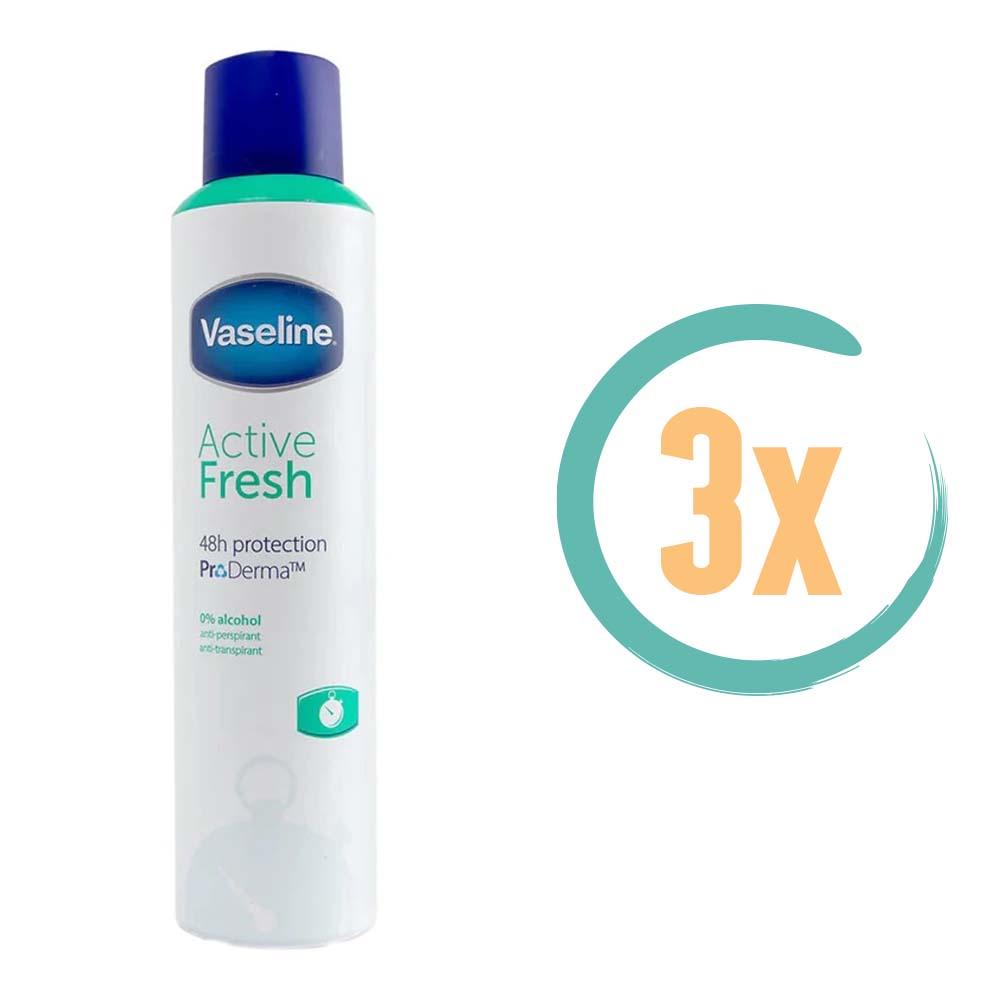 3x Vaseline Active Fresh Deospray 250ml, VoordeligInslaan.nl