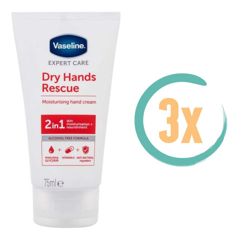 3x Vaseline Dry Hands Rescue Handcrème 75ml