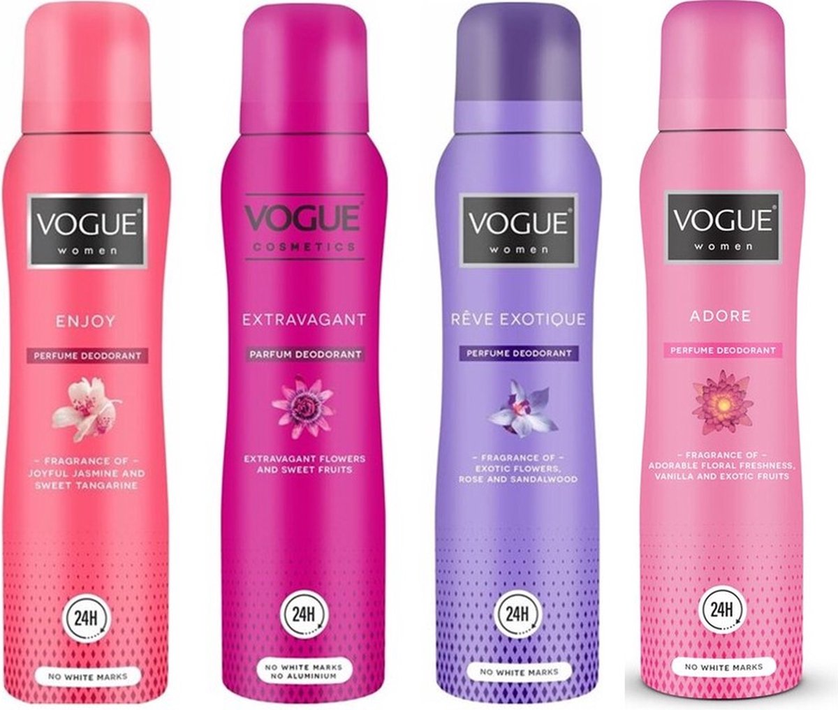 Vogue Deospray Voordeelpakket 4-Delig, VoordeligInslaan.nl