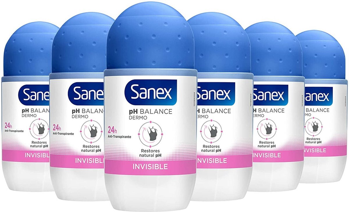 6x Sanex Dermo Invisible Deoroller 50ml, VoordeligInslaan.nl