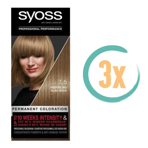 3x Syoss Haarverf 7-6 Middenblond - Haarkleurmiddelen
