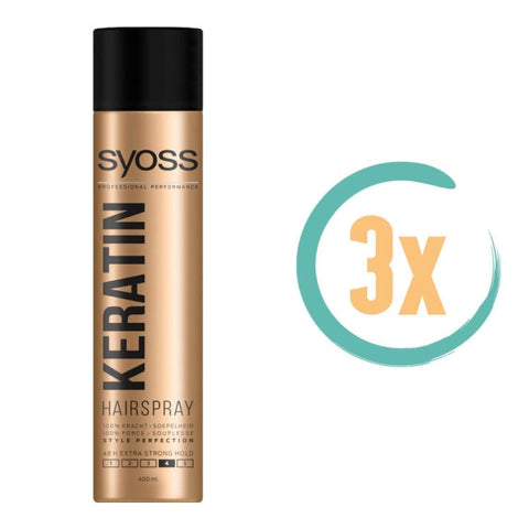 3x Syoss Keratine Haarspray 400ml - Haargel -lak en -mousse