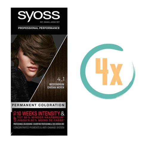 4x Syoss Haarverf nr. 4-1 Middenbruin - Haarkleurmiddelen