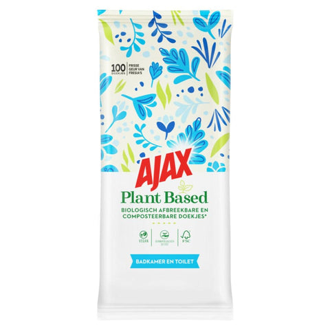 6x Ajax Plant Based Vochtige Doekjes voor Badkamer en Toilet