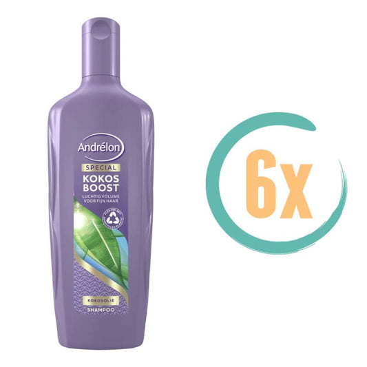 6x Andrelon Kokos Boost Shampoo 300ml - voor fijn haar