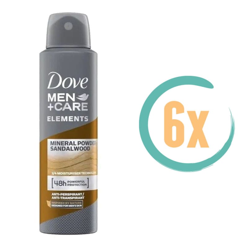 6x Dove Elements Mineral Powder + Sandelwood Deospray 150ml
