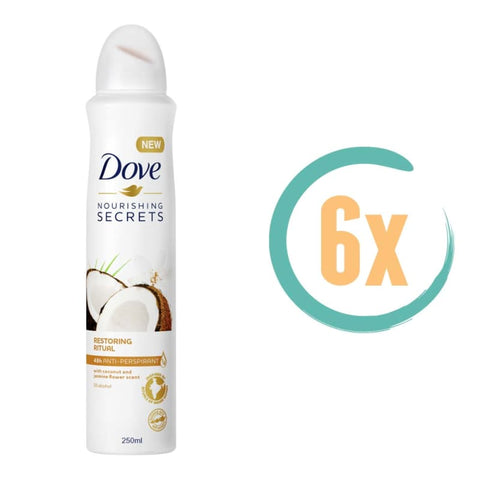 6x Dove Restoring Ritual Cocos Jasmijn Deospray 250ml -