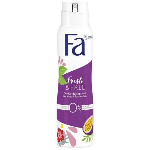 6x Fa Fresh & Free Munt Passievrucht Deospray 150ml