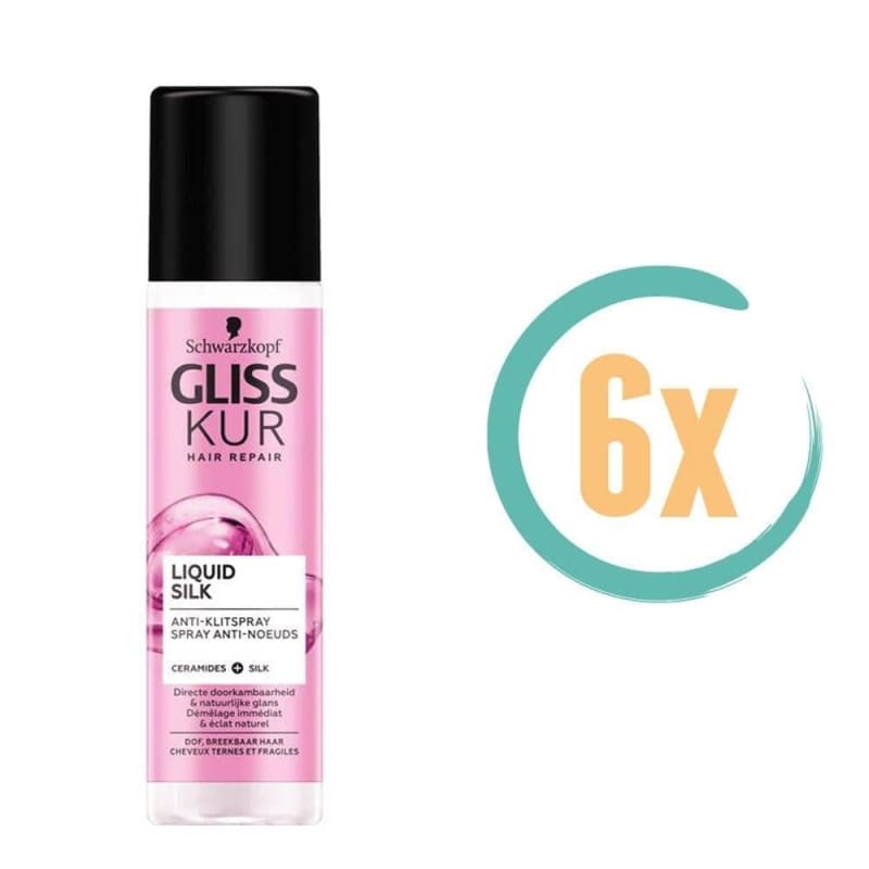 6x Gliss Kur Liquid Silk Anti Klitspray 200ml - Klit Spray