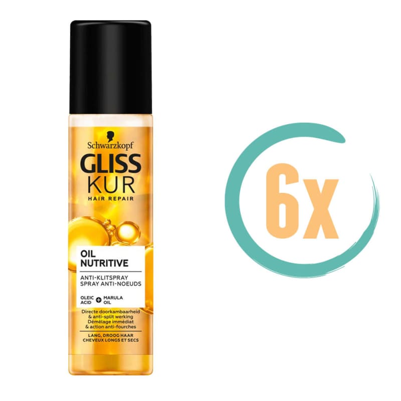 6x Gliss Kur Oil Nutritive Anti klitspray 200ml - Klit Spray