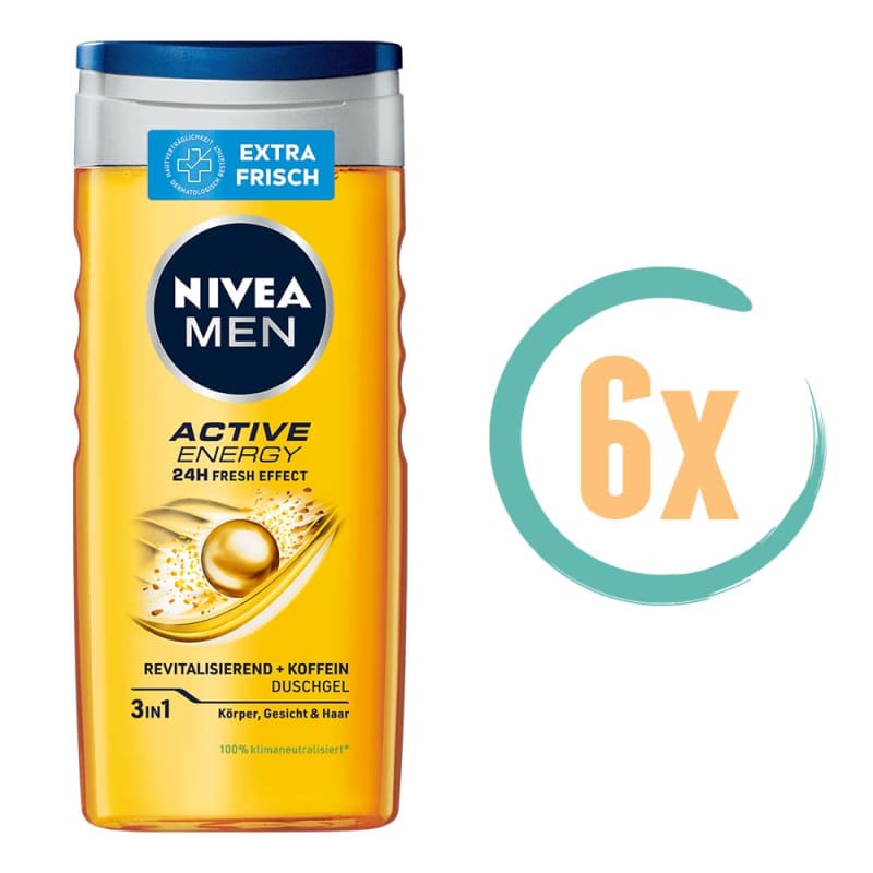 6x Nivea Active Energy Douchegel 3in1 250ml