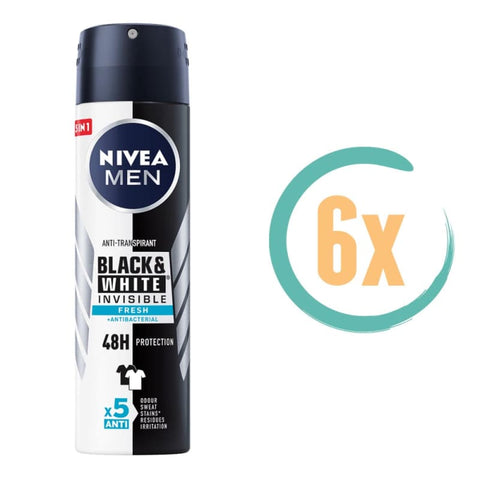 6x Nivea Black & White Fresh Deospray 150ml - Deodorant