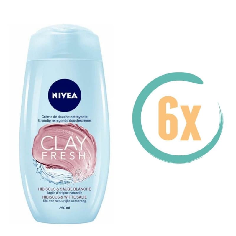6x Nivea Clay Fresh Hibiscus & Witte Salie Douchecrème 250ml