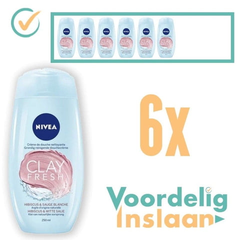 6x Nivea Clay Fresh Hibiscus & Witte Salie Douchecrème 250ml