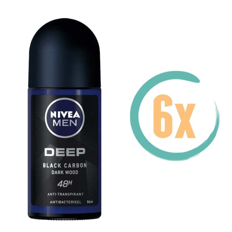 6x Nivea Deep Black Carbon Darkwood Deoroller 50ml -