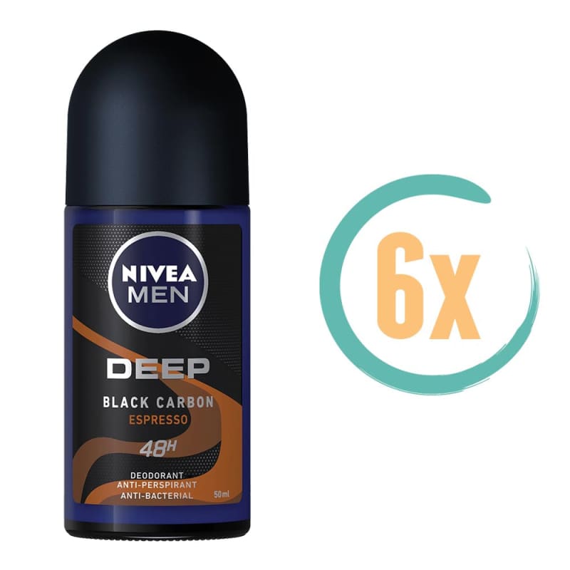 6x Nivea Deep Black Carbon Espresso Deoroller 50ml -