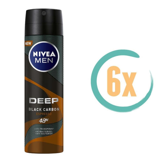 6x Nivea Deep Black Carbon Espresso Deospray 150ml - 