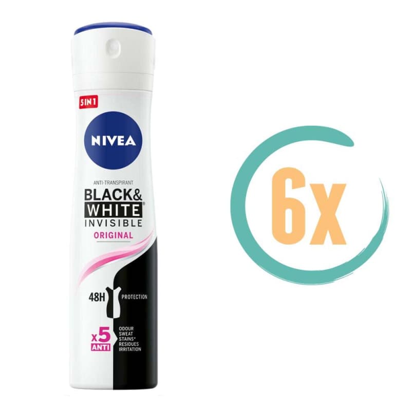 6x Nivea Invisible Black & White Deospray 150ml - Deodorant 