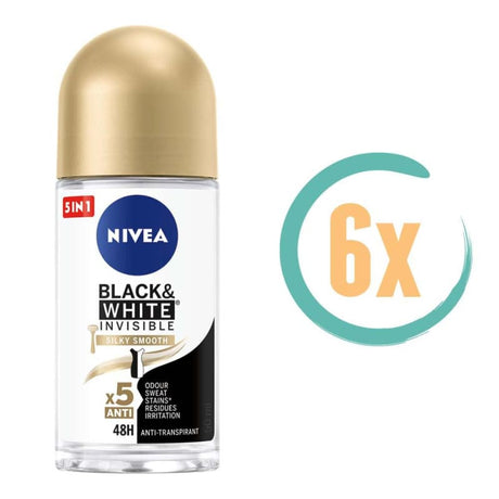 6x Nivea Invisible Black & White Silky Smooth Deoroller 50ml