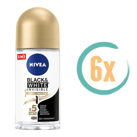 6x Nivea Invisible Black & White Silky Smooth Deoroller 50ml