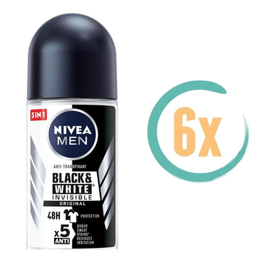 6x Nivea Men Invisible Black & White Original Deoroller 50ml