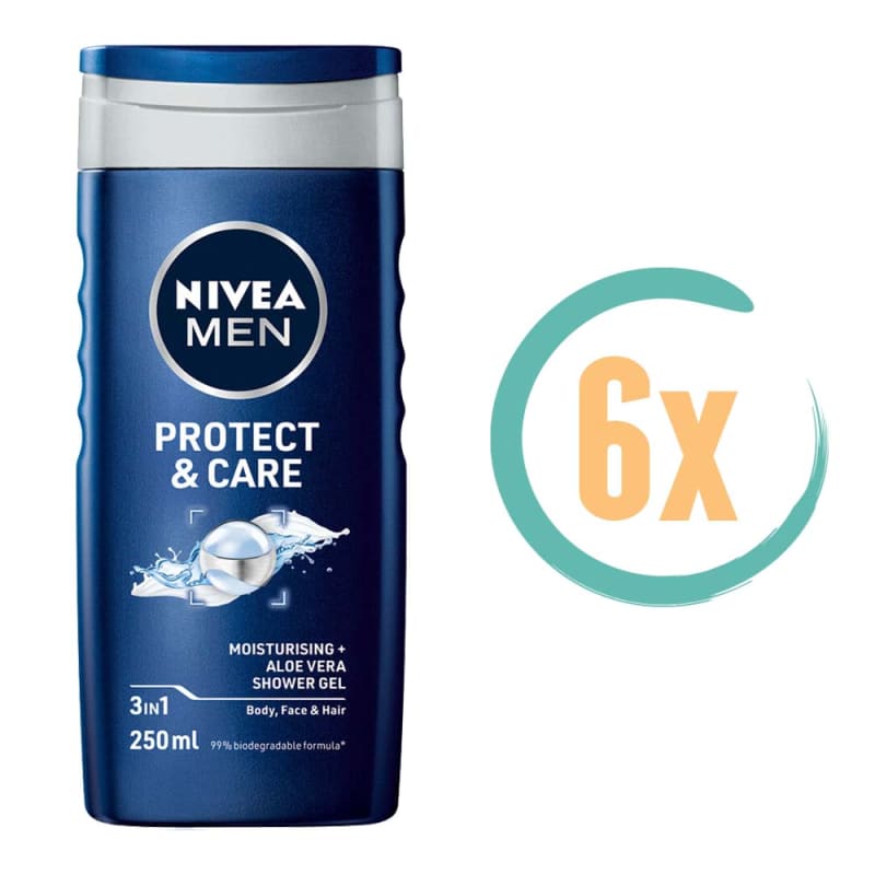 6x Nivea Protect & Care 3in1 Douchegel 250ml