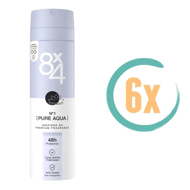 6x No.1 Pure Aqua 8x4 Deospray 150ml - Deodorant