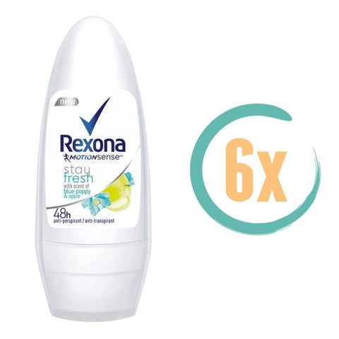 6x Rexona Blue Poppy & Apple Deoroller 50ml