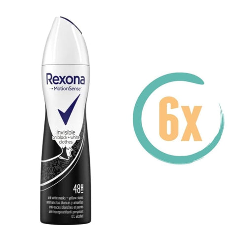 6x Rexona Invisible Black & White Clothes Deospray 150ml -