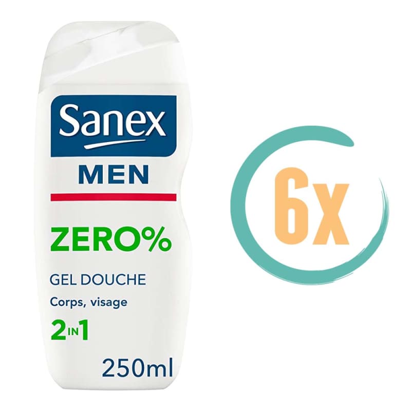 6x Sanex Men Zero 2in1 Douchegel 250ml