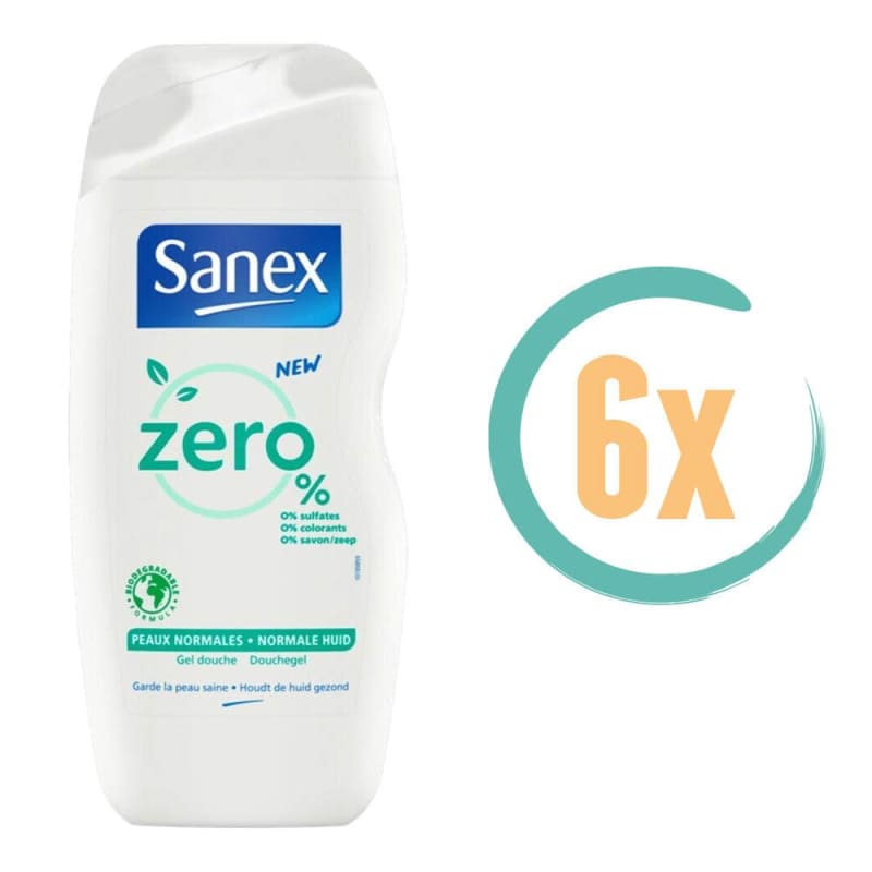 6x Sanex Zero Normale Huid Douchegel 250ml