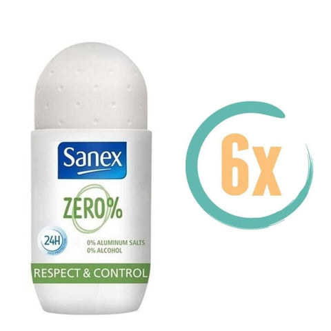 6x Sanex Zero% Respect & Control Deoroller 50ml - Deodorant