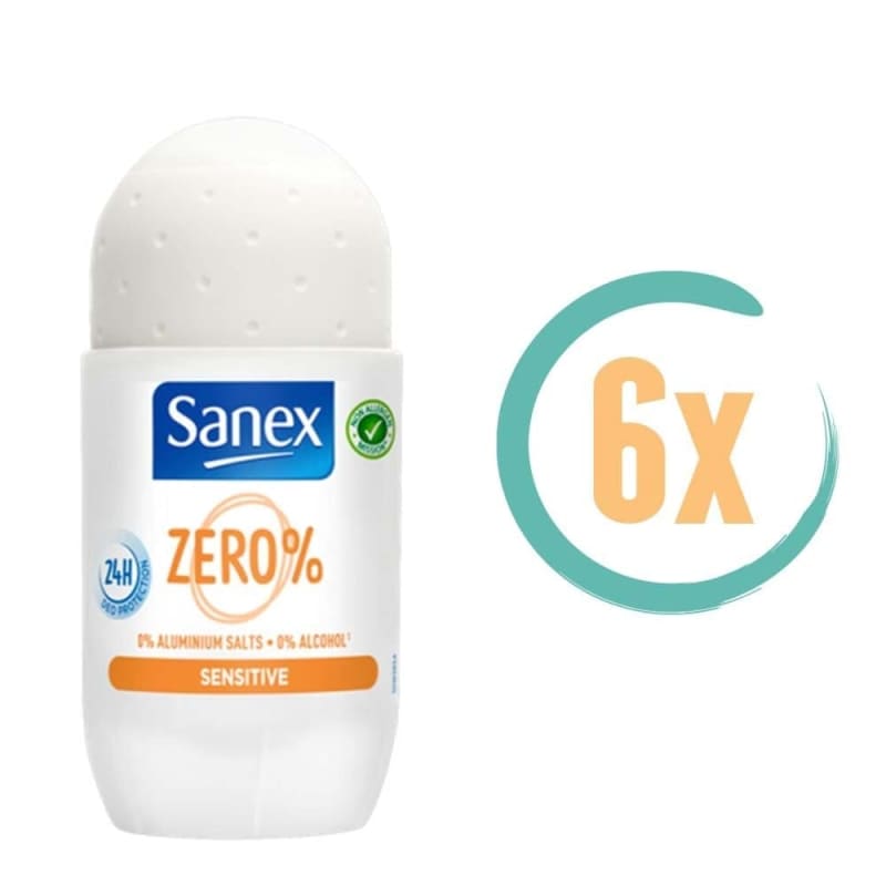 6x Sanex Zero% Sensitive Deoroller 50ml - Deodorant