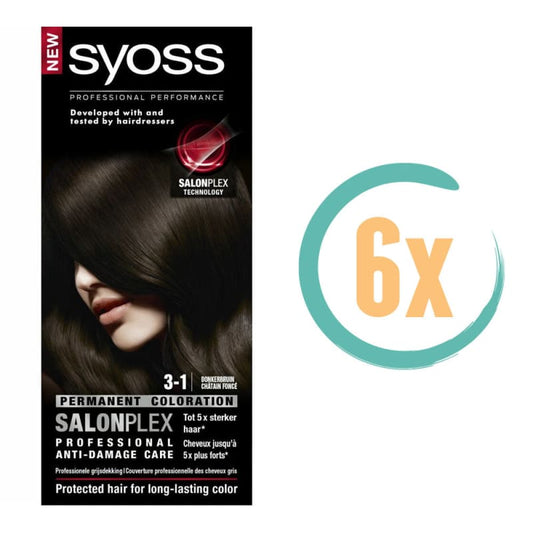 6x Syoss Haarverf 3-1 Donkerbruin - Haarkleurmiddelen