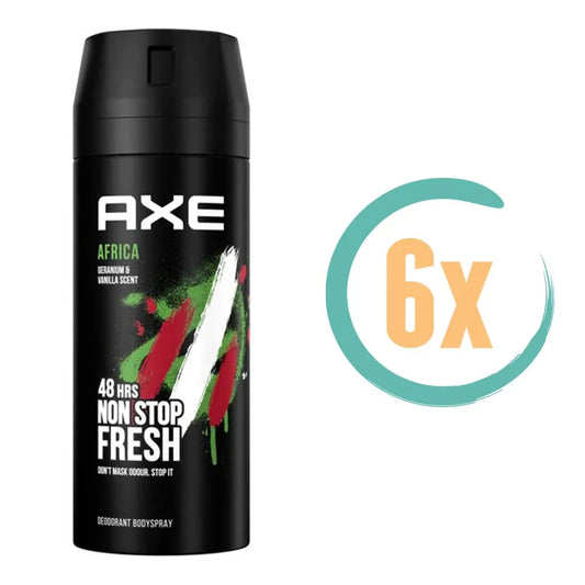 6x Axe Africa Non Stop Fresh Deospray 150ml, VoordeligInslaan.nl