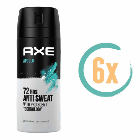 6x Axe Apollo 72H Deodorant 150ml