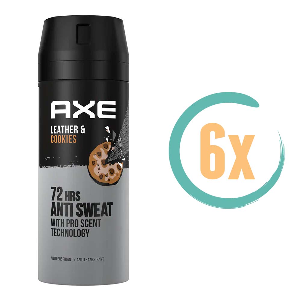 6x Axe Leather & Cookies 72H Deospray 150ml