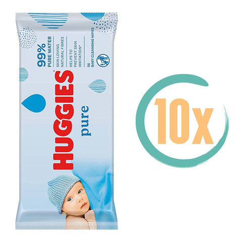 10x Huggies Pure Billendoekjes 99% Water 56 doekjes