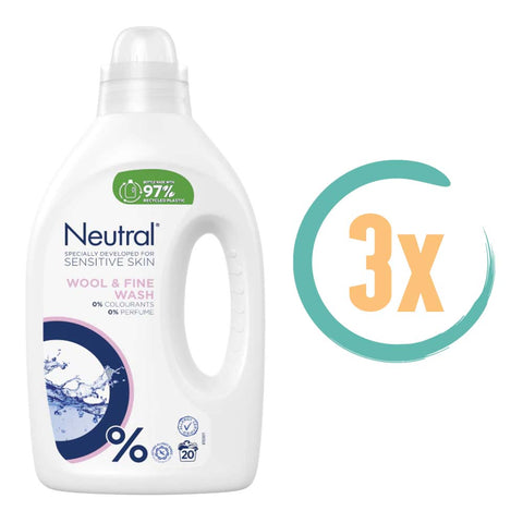 3x Neutral Wol & Fijn Vloeibaar Wasmiddel 1L