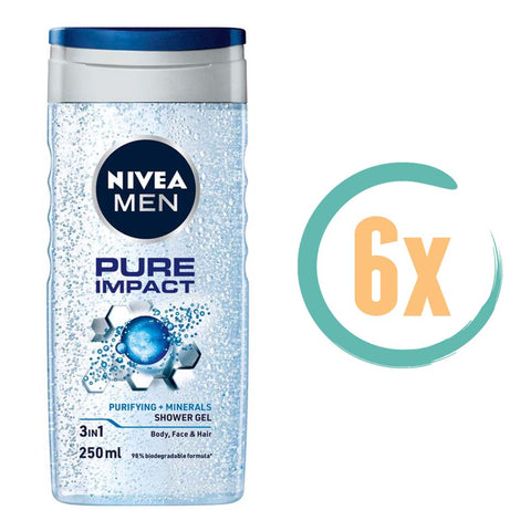 6x Nivea Pure Impact 3in1 Douchegel 250ml