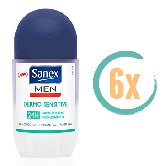 6x Sanex Men Dermo Sensitive Deoroller 50ml, VoordeligInslaan.nl