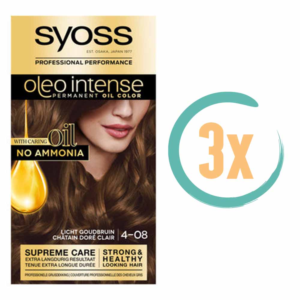 3x Syoss Color Oleo Intense 4-08 Licht Goudbruin Haarverf