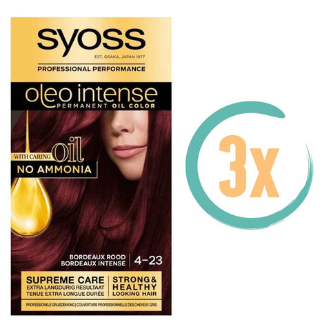 3x Syoss Oleo Intense 4-23 Bordeaux Rood Haarverf