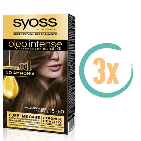 3x Syoss Color Oleo Intense 5-60 Hazelnootbruin Haarverf